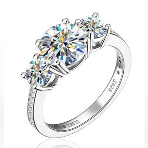 Moissanite Sterling Silver 925 Past, Present, Future Sparkling Ring (size 7.5)